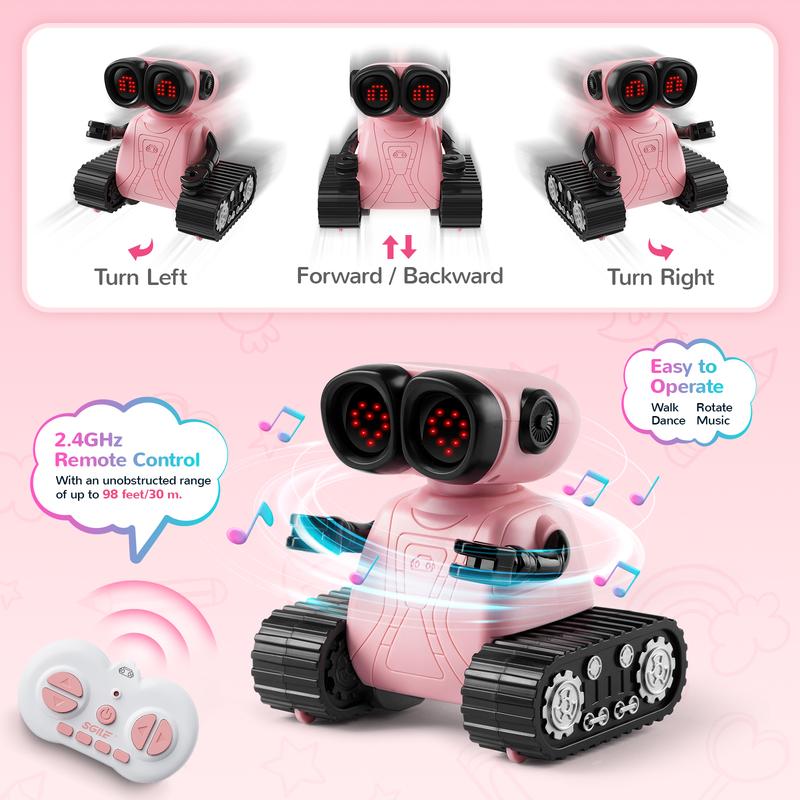 SGILE Remote Control Robot Toys with Music and Led Emojis Eyes, Auto-Demonstration, RC Rechargeable Emo Robots for Kids age 3 4 5 6 7 Year Old Girls and Boys Gift