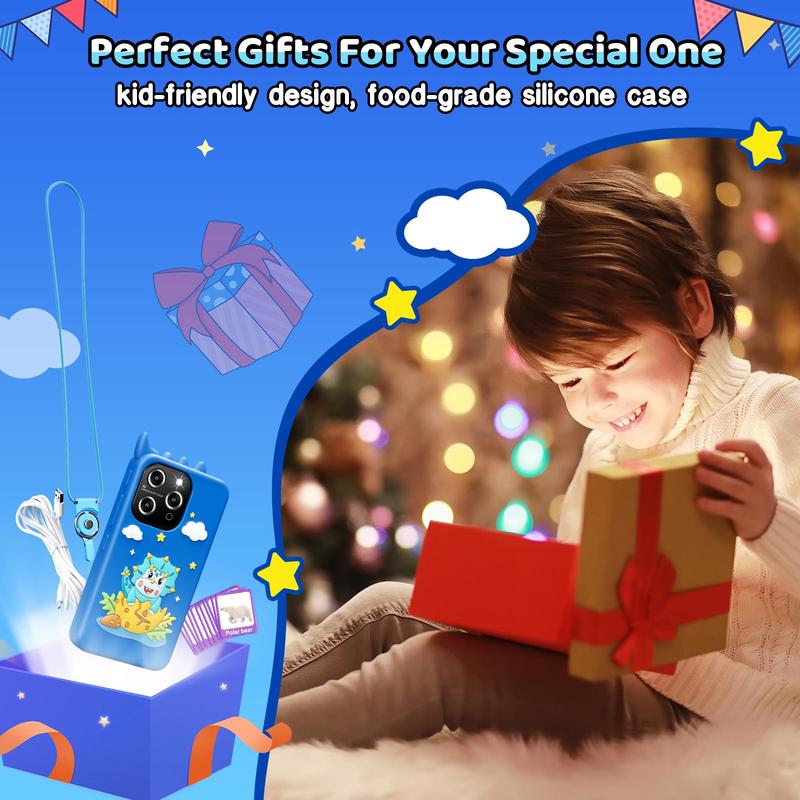 Boys and Girls Kids Smartphone, 4.0 Inch Touch Screen Learning Music Puzzle Games Toddler Phone for 3-9 Years Old, Dual Camera, Built-in 8G SD Card Children's Phone Toy, Kids Birthday Gift Christmas Gift, Blue childrens mp3 music smart phone