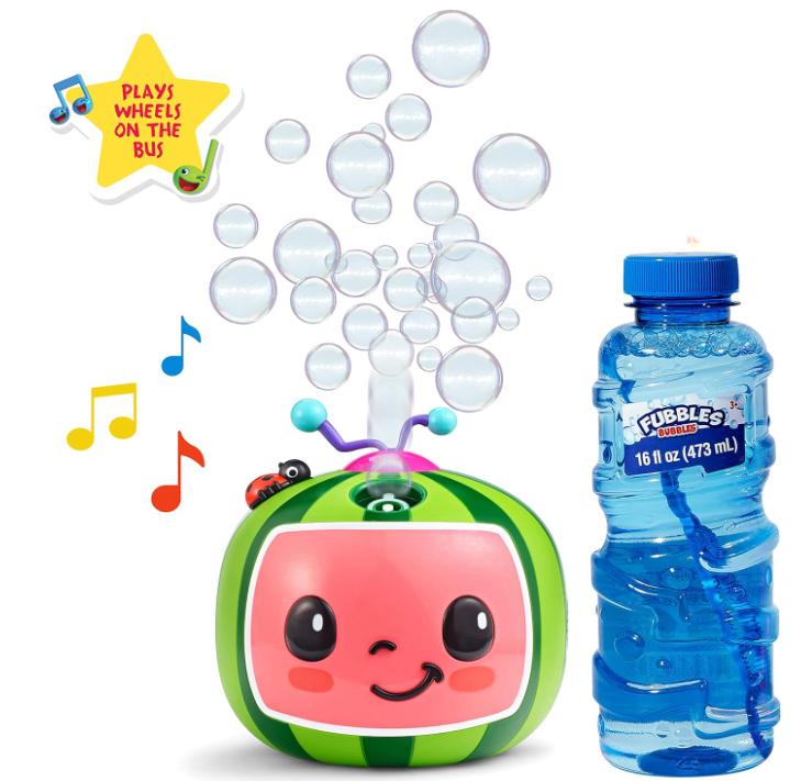 CoComelon NO Spill Musical Bubble Machine | Bubble Toy for Baby, Toddlers and Kids |  Toys Exclusive with 16 oz of Extra Bubble Solution (Bubble Solution Bottle Colors Will Vary)