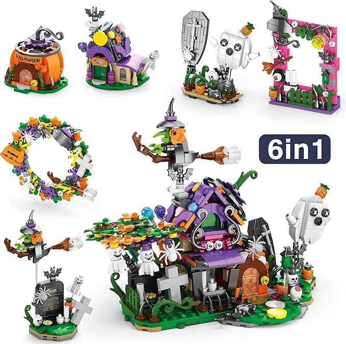 Magic Train Building Blocks Set - Witch's Haunted House - 6 in 1 Building Blocks Playset - DIY Collectible Miniature - For Ages 10+