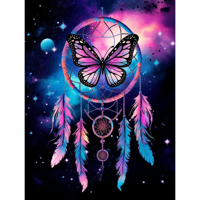 Butterfly & Dream Catcher Pattern DIY Diamond Art Painting Kit without Frame, 5D Diamond Art Painting Kit, DIY Decor Painting for Bedroom Living Room Office