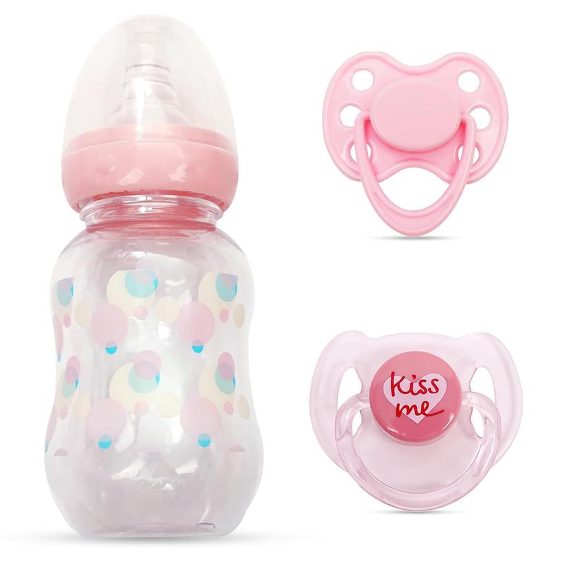 Pink Style Pacifier and Bottle 2 Piece Set Safest Reborn Baby Doll Accessories（Comes with an Extra Pink Magnetic Pacifier）-02