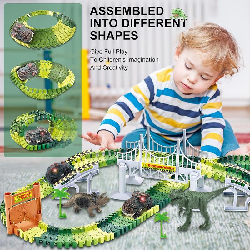 Dinosaur Glowing Rail Car Accessories Sets（244 252 458 PCS Version),Precious Parent-Child Time for kids gift,Freely construct track shapes to stimulate children's imagination and creativity