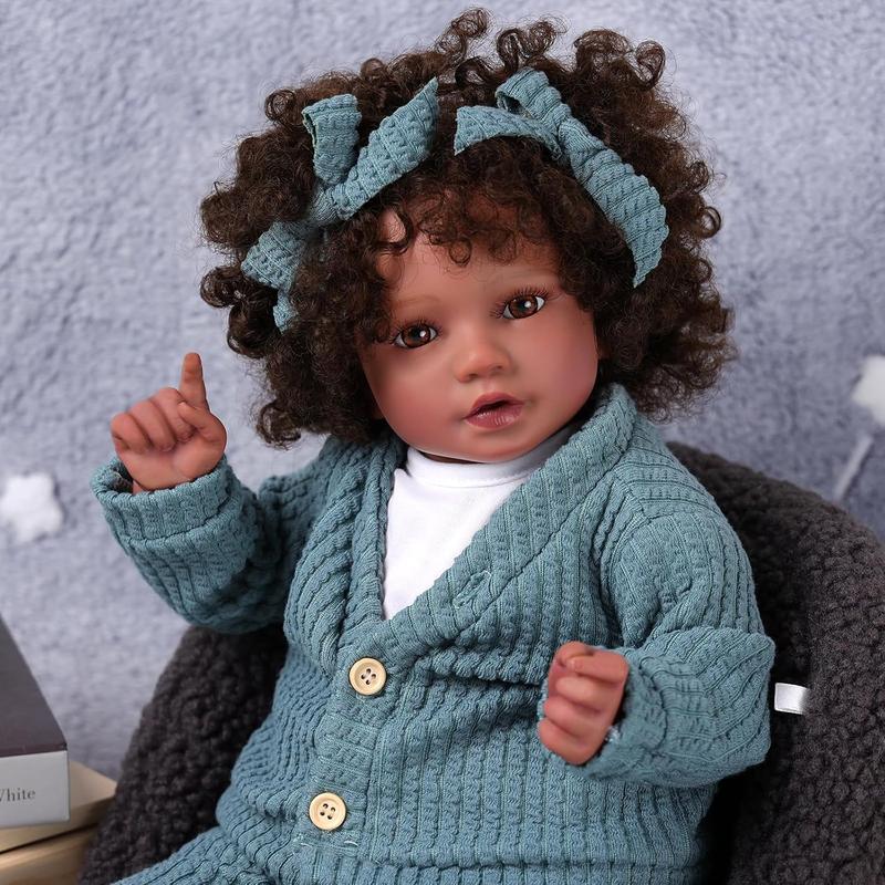 BABESIDE Lifelike Reborn Baby Dolls Black Girl Callie - 20 - Inch Soft Body Realistic Newborn Baby Doll Poseable Limbs Real Life Baby Dolls with Clothes and Toy Gift for Kids Age 3+