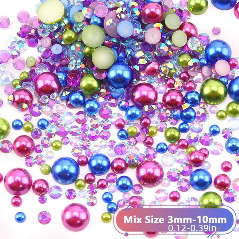 Mixed Color Flat Back Pearl and Rhinestone Combination (1200pcs), DIY Jewelry Making Supplies for Nail Face Art Crafts Jewelry Decoration, Bottles, Cups, Nails, Clothes Shoes