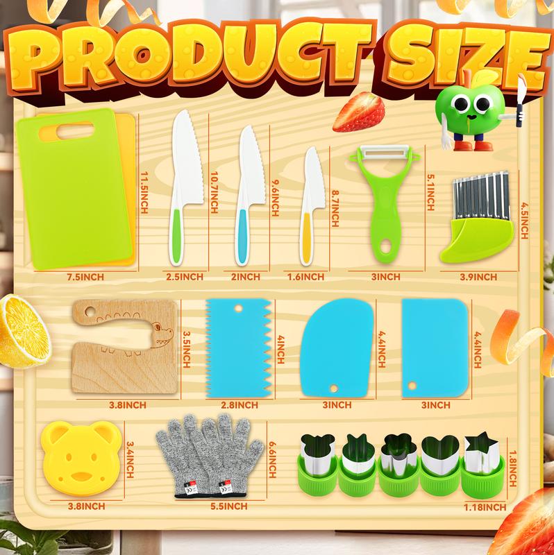 Child's Cooking Set Toy, Fruit & Vegetable Cutter Set, 13-19pcs set Safe Design Plastic Knife & Peeler & Cutter & Cutting Board, Household Kitchen Gadgets, Kitchen Accessories, Summer Gift, Safe Culinary Tools for kids 3-12, FosterSkills & Fun