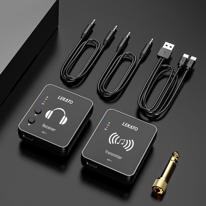 LEKATO MS-1 2.4G Stereo Wireless IEM System with Transmitter Beltpack Receiver for Guitar, Wireless In-Ear Monitor System, Automatic Pairing, for Studio, Band Rehearsal, Live Performance