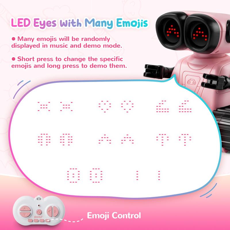 SGILE Remote Control Robot Toys with Music and Led Emojis Eyes, Auto-Demonstration, RC Rechargeable Emo Robots for Kids age 3 4 5 6 7 Year Old Girls and Boys Gift