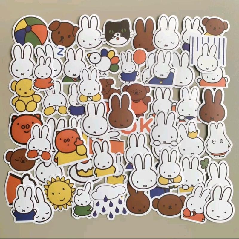 Miffyy Stickers | 64 pcs set Cartoon Rabbit DIY Fashion Waterproof Doodle Decals Stickers