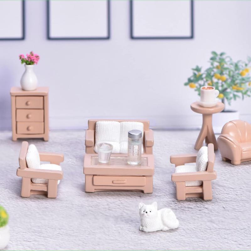 23 Pieces Dollhouse Mini Furniture Decoration Set DIY Accessories Including Dining Room Sitting Living Bedroom Toys for Baby   ren Girls