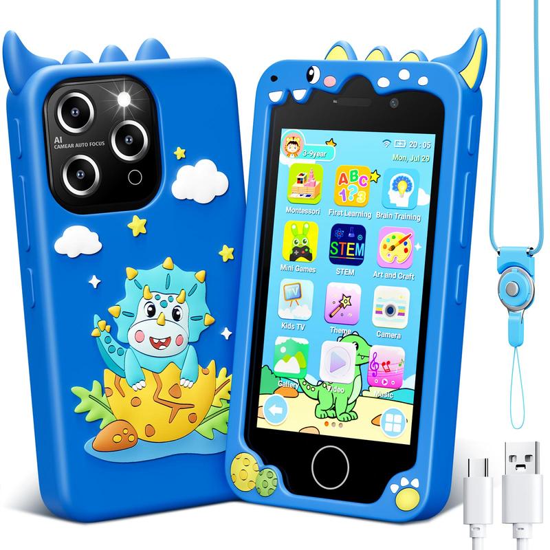 Boys and Girls Kids Smartphone, 4.0 Inch Touch Screen Learning Music Puzzle Games Toddler Phone for 3-9 Years Old, Dual Camera, Built-in 8G SD Card Children's Phone Toy, Kids Birthday Gift Christmas Gift, Blue childrens mp3 music smart phone