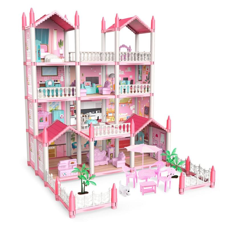 4-layer Doll House with Sticker, 1 Box DIY Doll House Toy Set, Pretend Game Toy for Girls, Birthday Gift for Kids