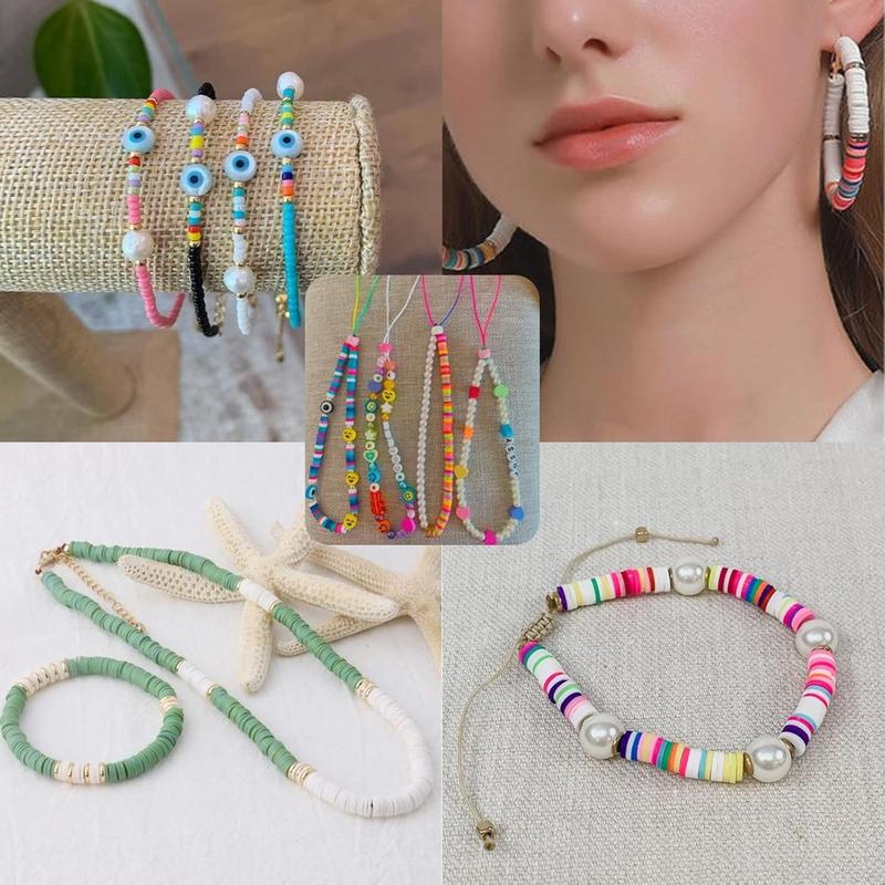 10000 count Clay Beads for Bracelet Making,Flat Round Polymer Clay Beads Spacer Heishi Beads with Letter Beads Charms Elastic Strings for  Making Kit Bracelets Necklace