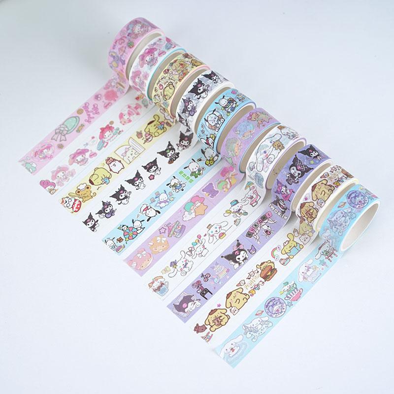 Sanrio Cartoon Cute Animal Pattern Tape, 10 Rolls box Cute Decorative Tape, DIY Decorative Sticker for Scrapbooking, Journaling, Gift Wrapping, Party Favors