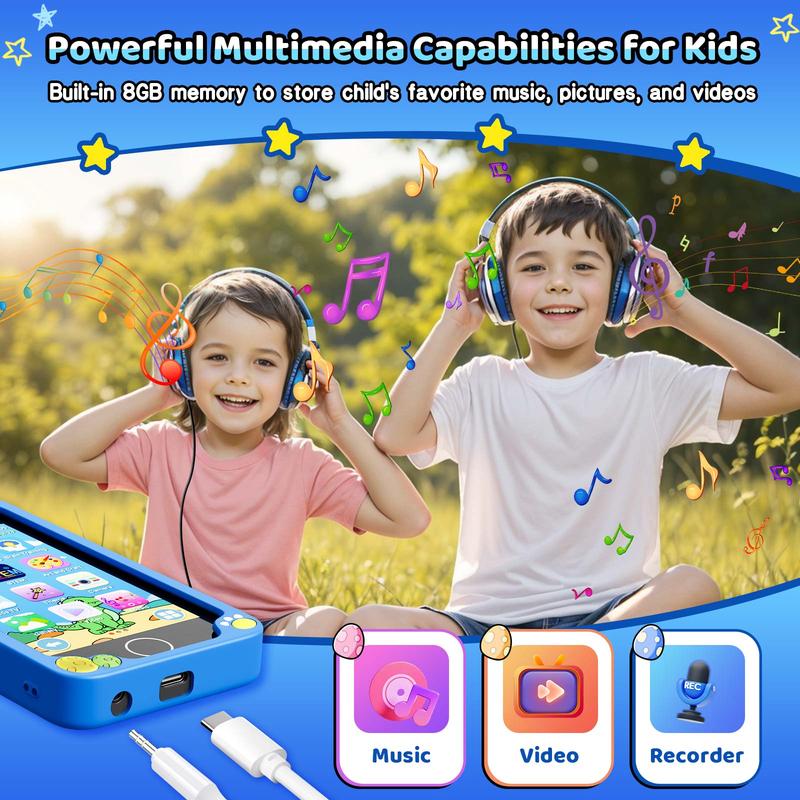 Boys and Girls Kids Smartphone, 4.0 Inch Touch Screen Learning Music Puzzle Games Toddler Phone for 3-9 Years Old, Dual Camera, Built-in 8G SD Card Children's Phone Toy, Kids Birthday Gift Christmas Gift, Blue childrens mp3 music smart phone