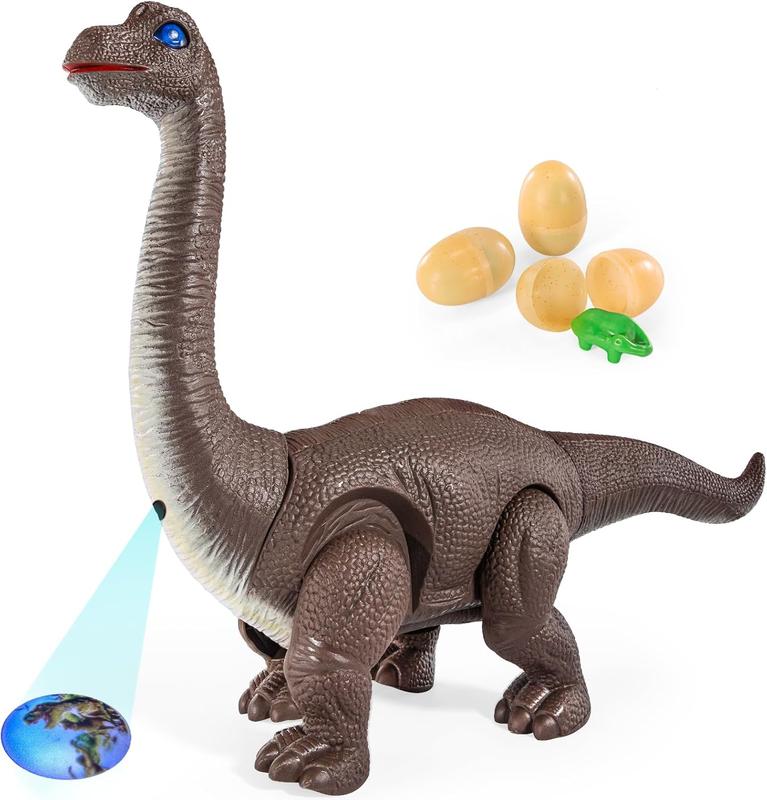 Electric Walking Dinosaur Toy for Boys and Girls 3 4 5 6 7 Years, Realistic Large Brachiosaurus with Lights, Dino Roar Sounds, Projections, Laying Eggs, Jurassic Dinosaur Gift for Toddler Kids