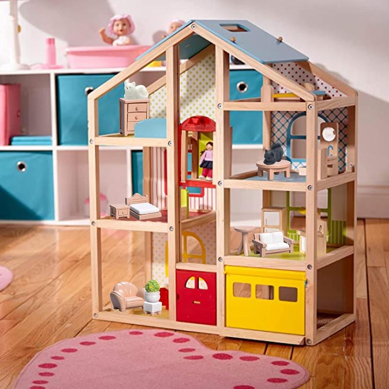 23 Pieces Dollhouse Mini Furniture Decoration Set DIY Accessories Including Dining Room Sitting Living Bedroom Toys for Baby   ren Girls