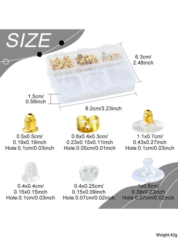 1 Box Mixed Shape Ear Nuts for Diy Jewelry Making, 2024 New Dainty Diy Jewelry for Daily Clothing Decor, Minimalist Aesthetic Diy Jewelry Gift for Women & Men