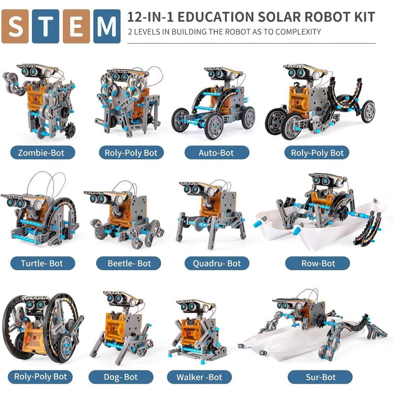 Solar Robot Kit, 12-in-1 Educational STEM Science Experiment Toys, Solar Powered Building Kit DIY