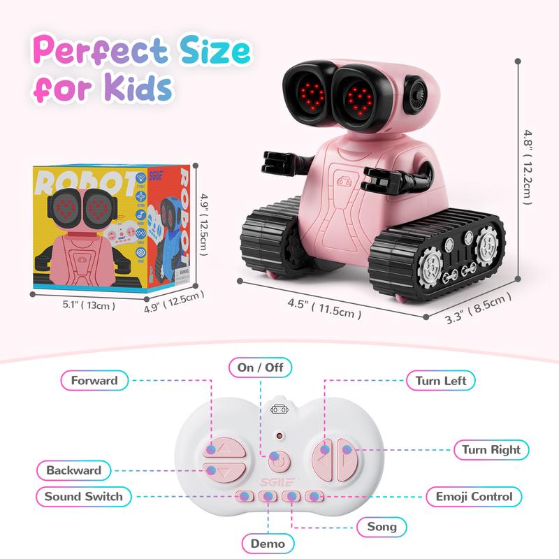 SGILE Remote Control Robot Toys with Music and Led Emojis Eyes, Auto-Demonstration, RC Rechargeable Emo Robots for Kids age 3 4 5 6 7 Year Old Girls and Boys Gift