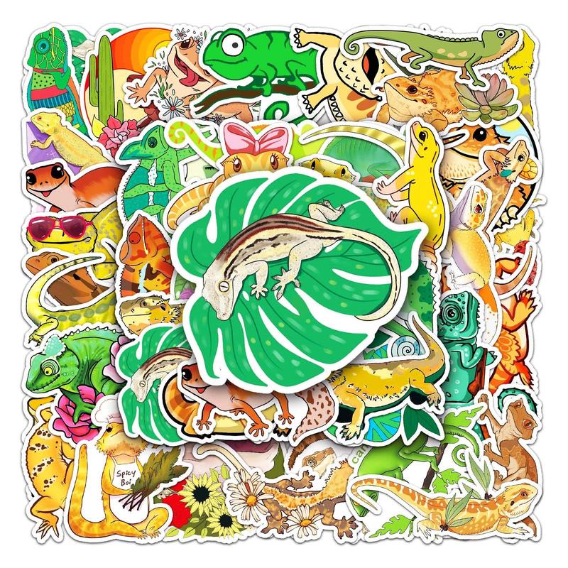 50pcs Cartoon Lizard Pattern Decorative Sticker, Creative Waterproof Sticker For DIY Scrapbook Laptop Luggage Decoration