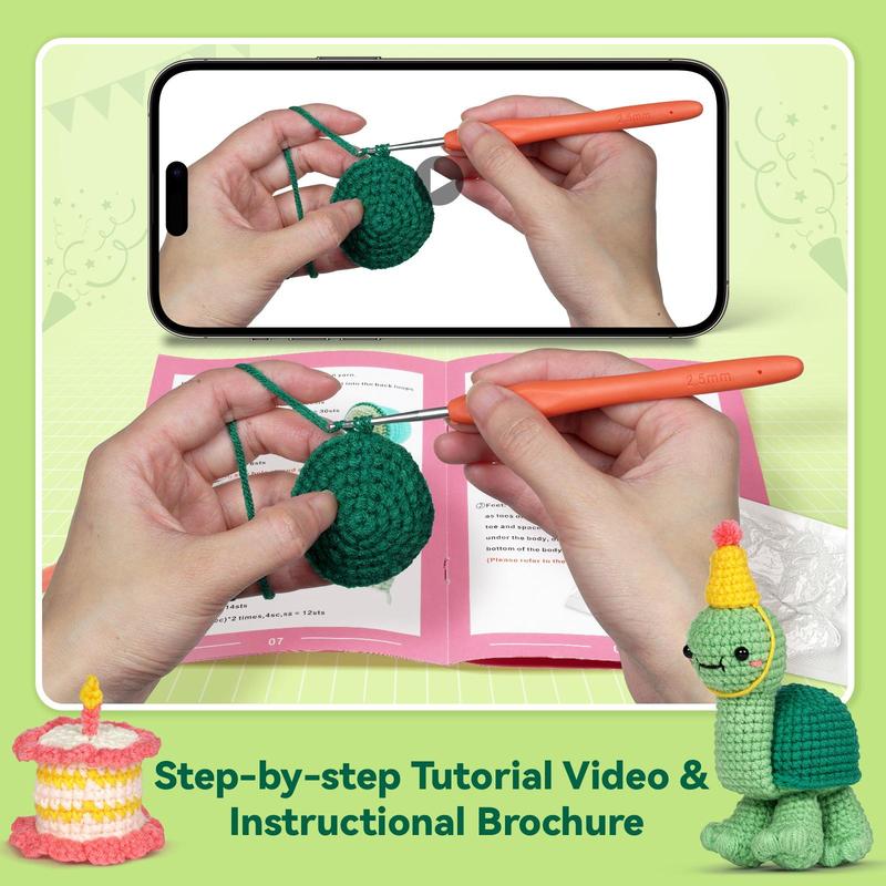 Cute Turtle Design Crochet Kit, 2 Counts set DIY Crochet Kit With Step-by-step English Video Tutorial, DIY Handmade Lover Starter Kit