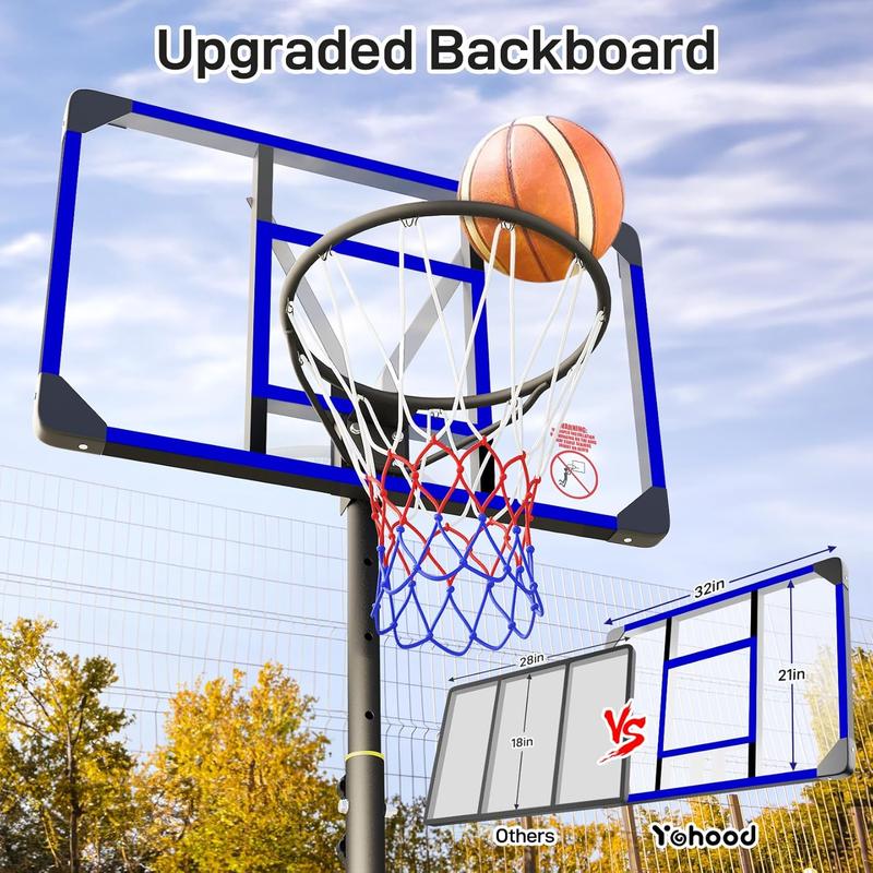 Kids Basketball Hoop Outdoor 4.82-8.53ft Adjustable, Portable Basketball Hoops & Goals for Kids Teenagers Youth in Backyard Driveway Indoor, with Enlarged Base and PC Backboard