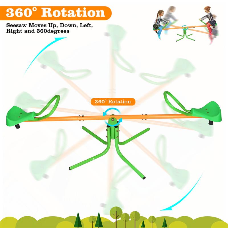 Outdoor Playground Equipment-360 Degree Rotation Kids Spinning Seesaw   Sit and Spin Teeter Totter with Comfortable Seat & Handle for Backyard, perfect for two children aged 3-8