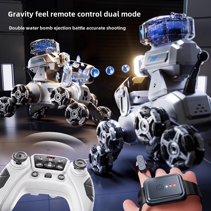 Children's robot toy, robot dog that can shoot water bombs, rechargeable - dual mode control, automatic demonstration, dance, music, glowing LED eyes