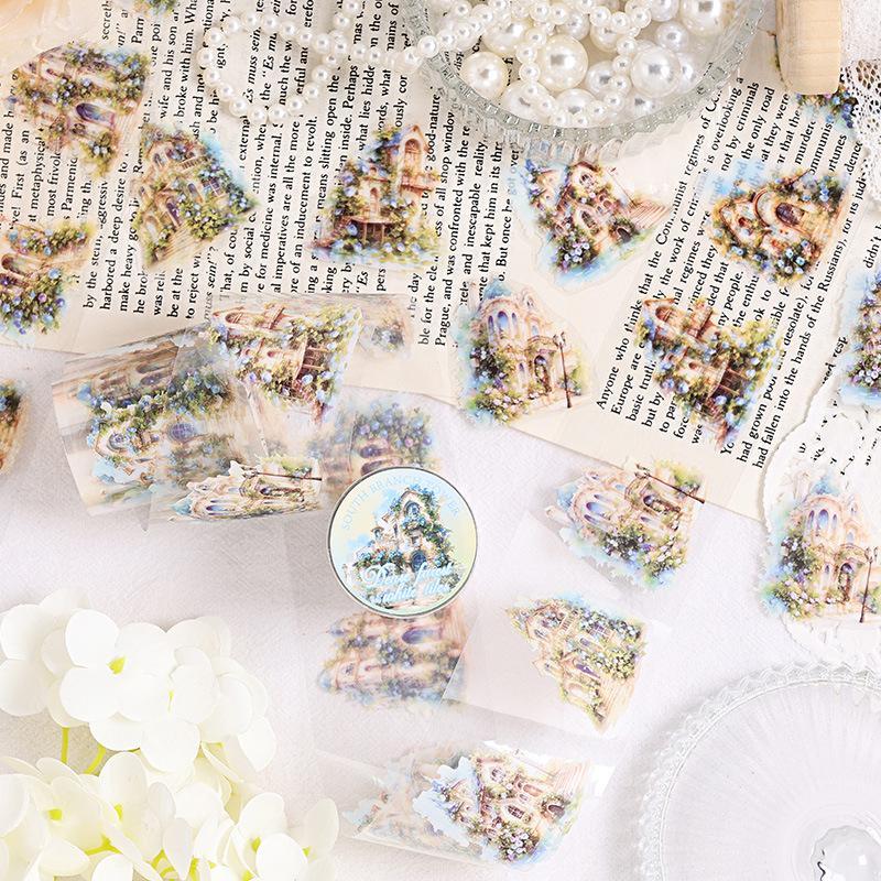 Floral Castle Pattern Tape, 6 Rolls box Waterproof Self Adhesive Decorative Tape, DIY Decorative Tape for Scrapbooking & Journal Making, Scrapbook Supplies