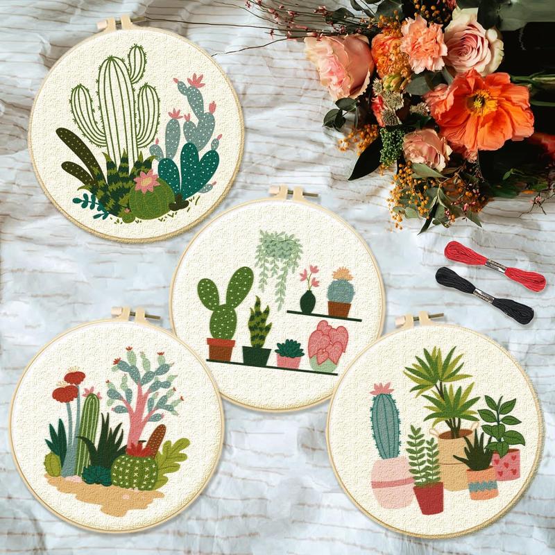 Cactus Pattern Embroidery Starter Kit, Including Embroidery Cloth, Hoop, Floss, Needle, Threader & Shear, Cross Stitch Embroidery for Beginners, Gifts for Girlfriend, Summer Gifts