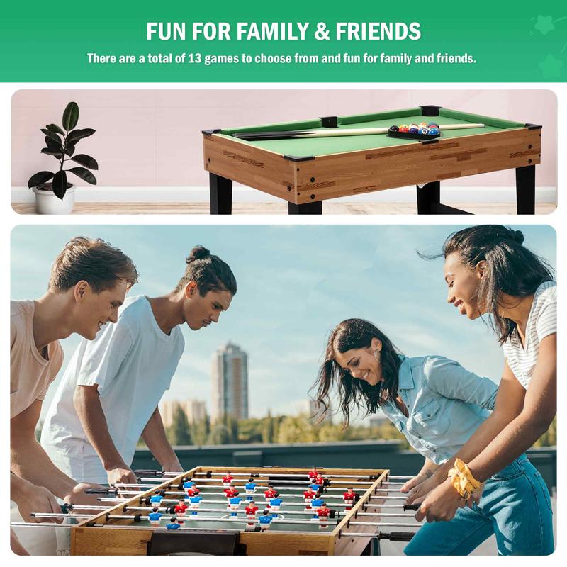 SULIVES 2x4ft 13-in-1 Combo Game Table Set for Home, Combination Tables for Game Room, Friends & Family w Hockey, Football, Billiards, Ping Pong, Shuffleboard, Chess, Checkers, Backgammon, Ring toss