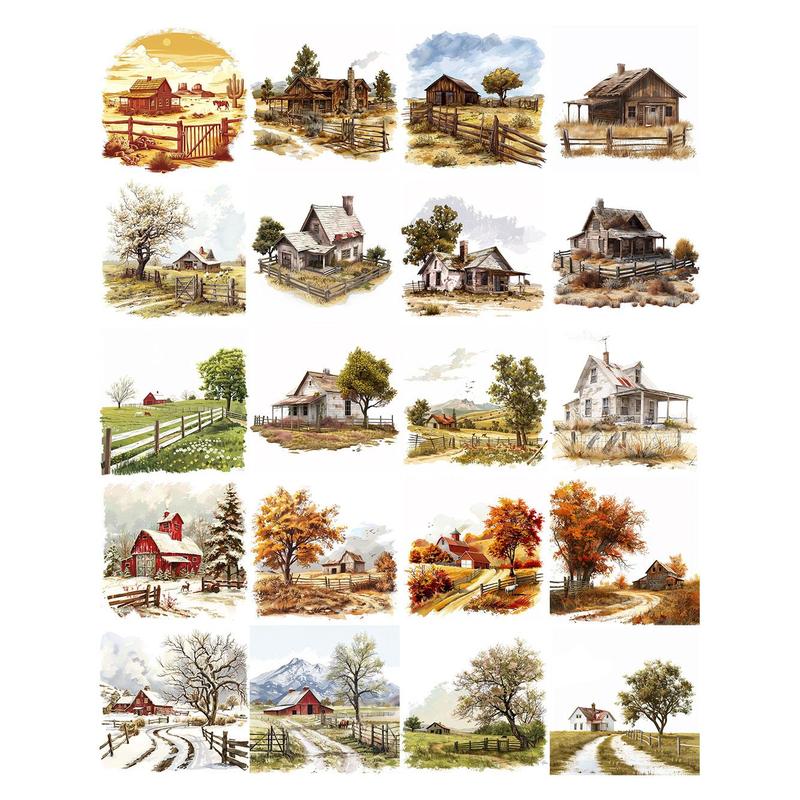 Seasonal Pasture Scenery Sticker, 20pcs Landscape Art Decals, Decorative Sticker for Scrapbook & Journal & Gift Wrapping