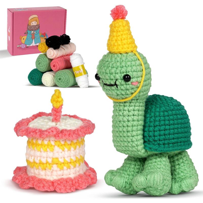 Cute Turtle Design Crochet Kit, 2 Counts set DIY Crochet Kit With Step-by-step English Video Tutorial, DIY Handmade Lover Starter Kit