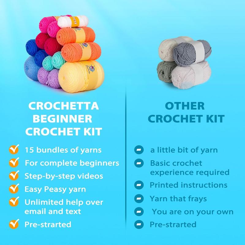 Crochetta Crochet Kit for Beginners, Crochet Kit Step-by-Step Video Tutorials, Crochet Starter Kit Learn to Crochet Kits for Adults Kids Beginners, Jumbo 3 Colorful Octopus Familly (40%+ Yarn Content)