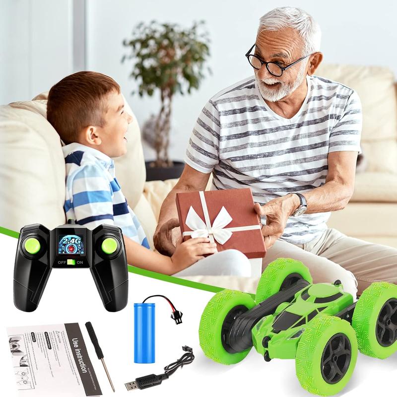 Remote Control Car Stunt RC Cars, 90 Min Playtime, 2.4Ghz Double Sided 360 Rotating RC Crawler with Headlights, 4WD Off Road Drift RC Race Car Toy for Boys and Girls Aged 6-12 Green