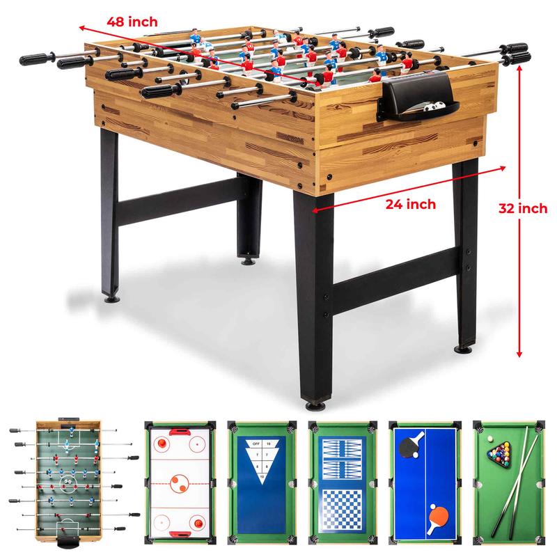 SULIVES 2x4ft 13-in-1 Combo Game Table Set for Home, Combination Tables for Game Room, Friends & Family w Hockey, Football, Billiards, Ping Pong, Shuffleboard, Chess, Checkers, Backgammon, Ring toss