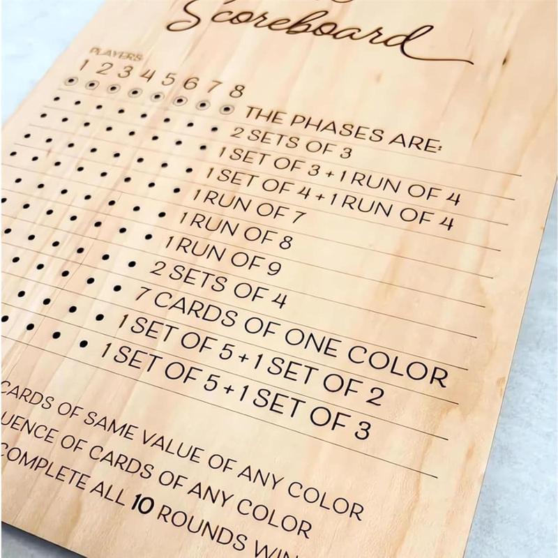 Wooden Phase 10 Score Board, 1 Count Game Score Sheets with Marker Pin, Classic Family Adults Board Card Games Night Table Score Boards  for  Indoor & Outdoor