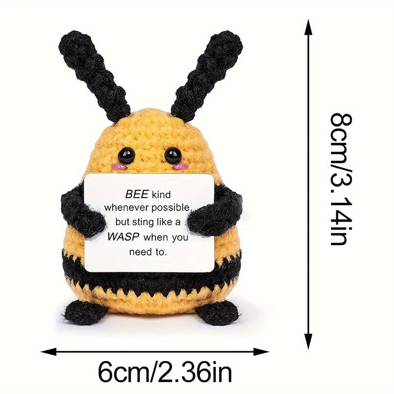 Funny Positive Bee Crochet Kit, 3 Counts Mini Crochet Bee with Positive Affirmations Card, Knitted Doll Pocket Hug Bee with Emotional Inspirational Card