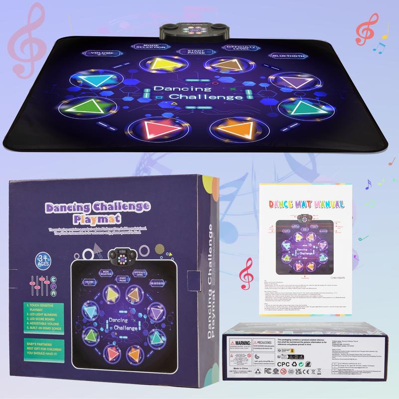 Dance Game Mat for Kids, LED Light-Up 8-Button Dance Pad with Adjustable Volume, Built-in Music, Bluetooth Function, 8 Modes and 3 Difficulty Levels