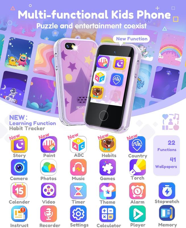 Christmas  Phone for Kids Age 3-8,Kids Smart Phone for Girls Christmas Gifts,Toy Phone with Dual Camera Music Player Puzzle Games,Touchscreen Toy