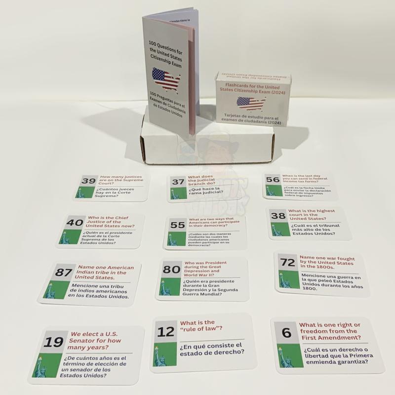 U.S. Civics Test Flash Cards Combo Set with Bilingual Booklet - English Spanish