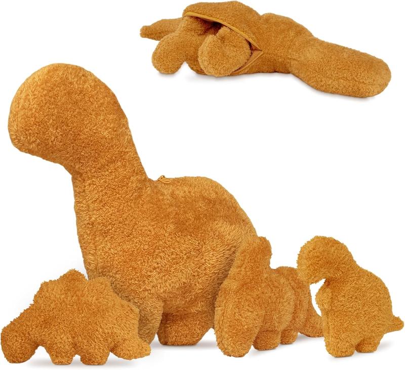 Christmas gift Dino Nugget Pillow Set - Large Chicken Nugget Plush with 3 Small Dinosaur Plush Toys