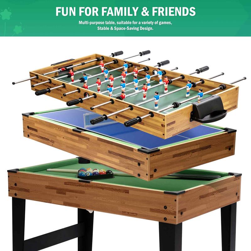 SULIVES 2x4ft 13-in-1 Combo Game Table Set for Home, Combination Tables for Game Room, Friends & Family w Hockey, Football, Billiards, Ping Pong, Shuffleboard, Chess, Checkers, Backgammon, Ring toss