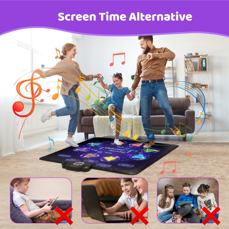 Dance Game Mat for Kids, LED Light-Up 8-Button Dance Pad with Adjustable Volume, Built-in Music, Bluetooth Function, 8 Modes and 3 Difficulty Levels