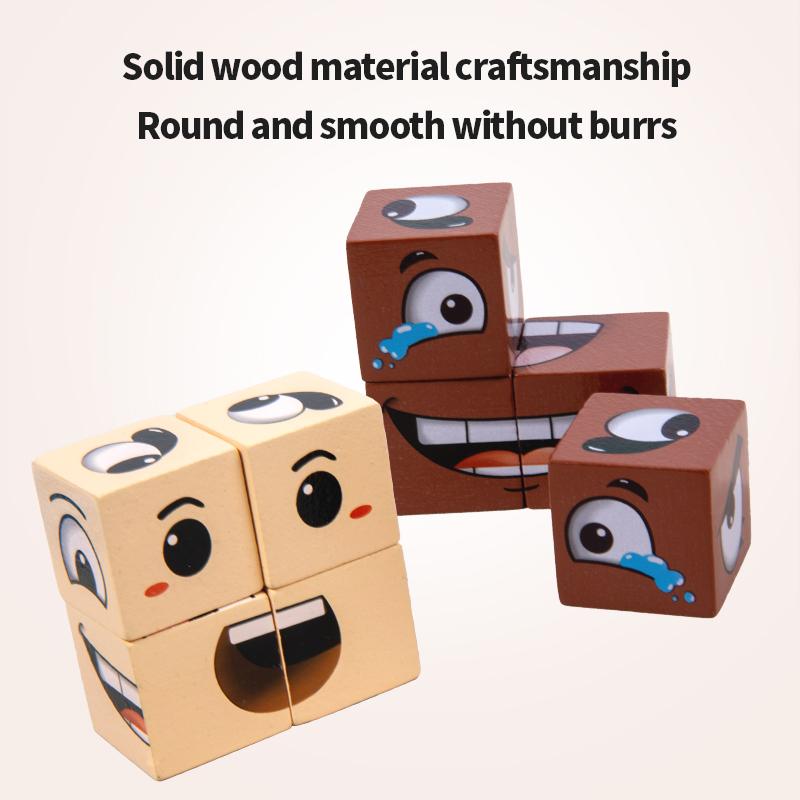 Wooden Expressions Matching Block Game Face-Changing Cube Building Blocks  Board Games for Family Night Puzzle Games