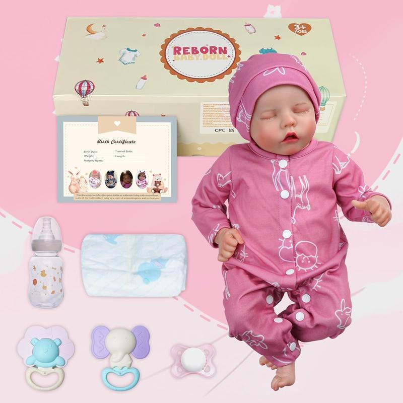 Lifelike Reborn Baby Dolls Girl- 17-Inch Poseable Realistic-Newborn Baby Dolls Full Vinyl Body Anatomically Correct Real Life Baby Dolls with Feeding Kit Gift Box for Kids Age 3+