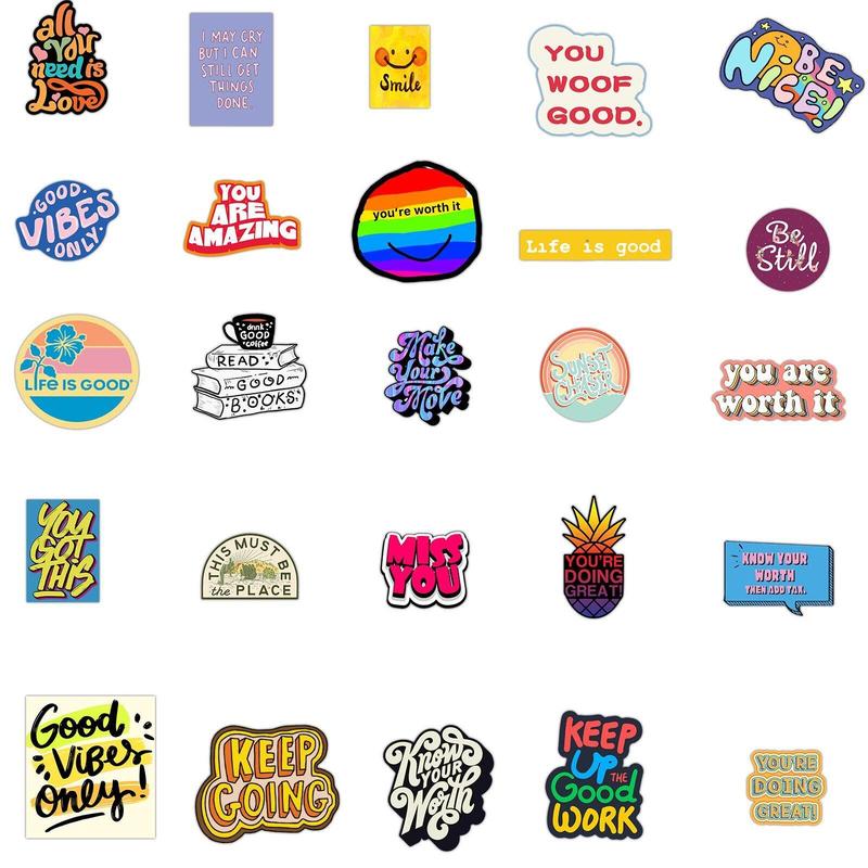 Motivational English Phrases Series Graffiti Sticker, 50pcs Scrapbooking & Journal Making Material Paper, Summer DIY Decorative Sticker for Water Bottle, School Supplies