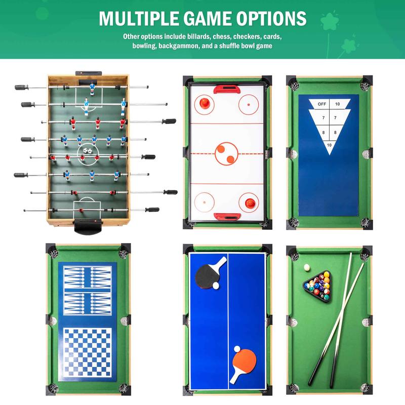 SULIVES 2x4ft 13-in-1 Combo Game Table Set for Home, Combination Tables for Game Room, Friends & Family w Hockey, Football, Billiards, Ping Pong, Shuffleboard, Chess, Checkers, Backgammon, Ring toss