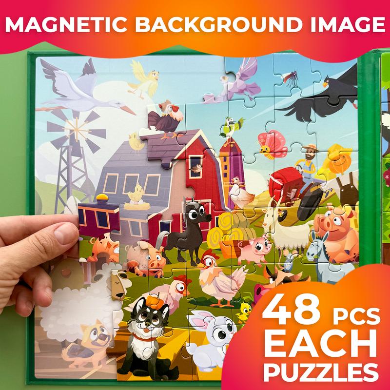 QUOKKA Magnetic Book 2x48 Pcs Puzzles for Kids | Travel Activities Toy for Boys and Girls